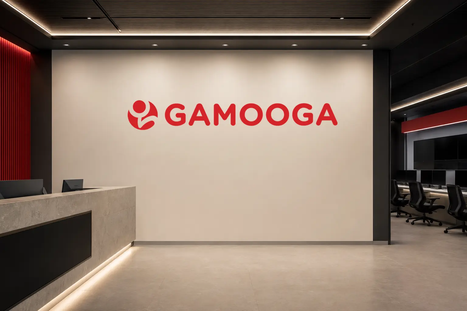 Gamooga identity applied to an enterprise technology office reception