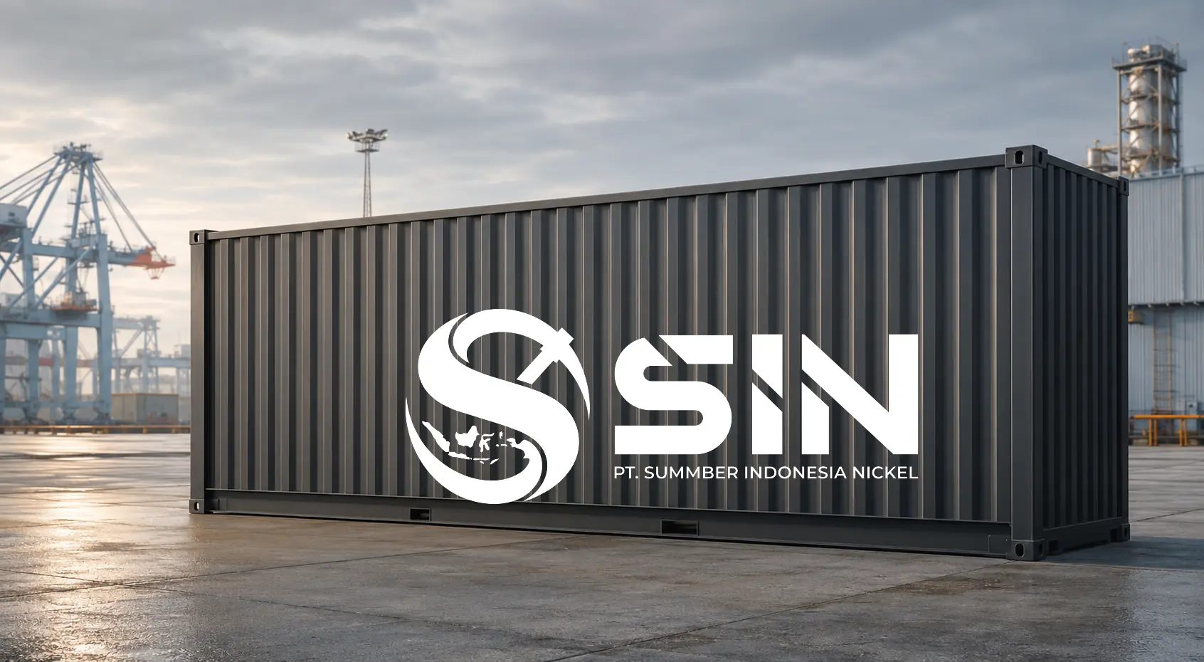 White SIN logo applied to a graphite freight container