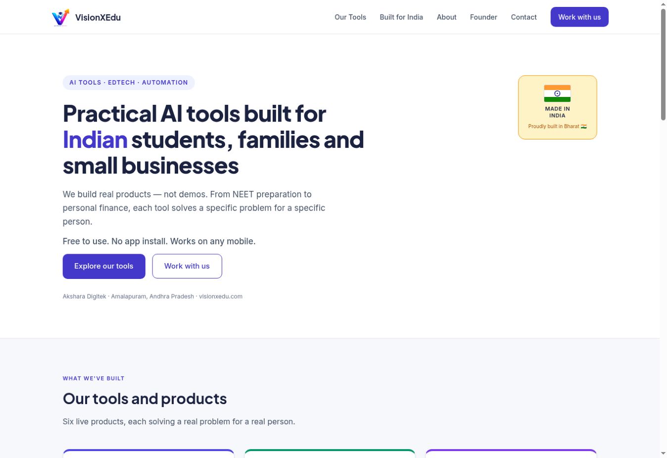 The live VisionXEdu homepage