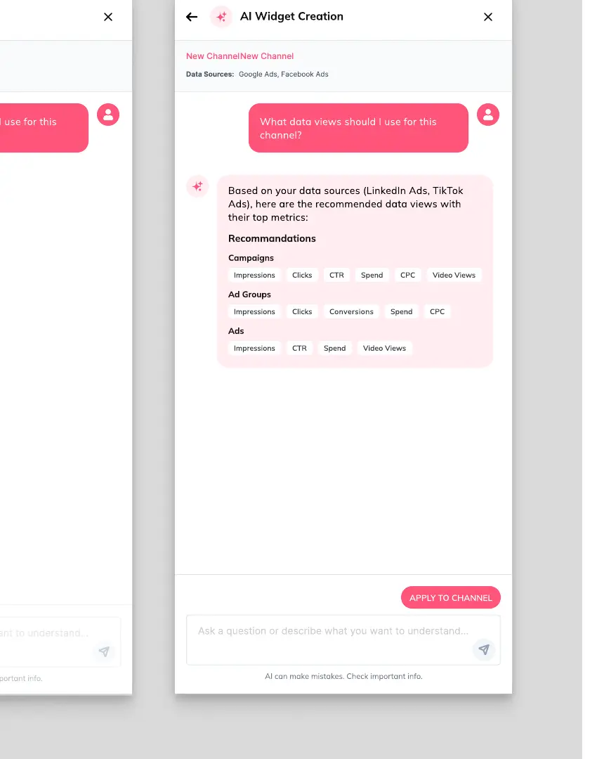 Concept Extension: recommended views and metrics applied to channel configuration