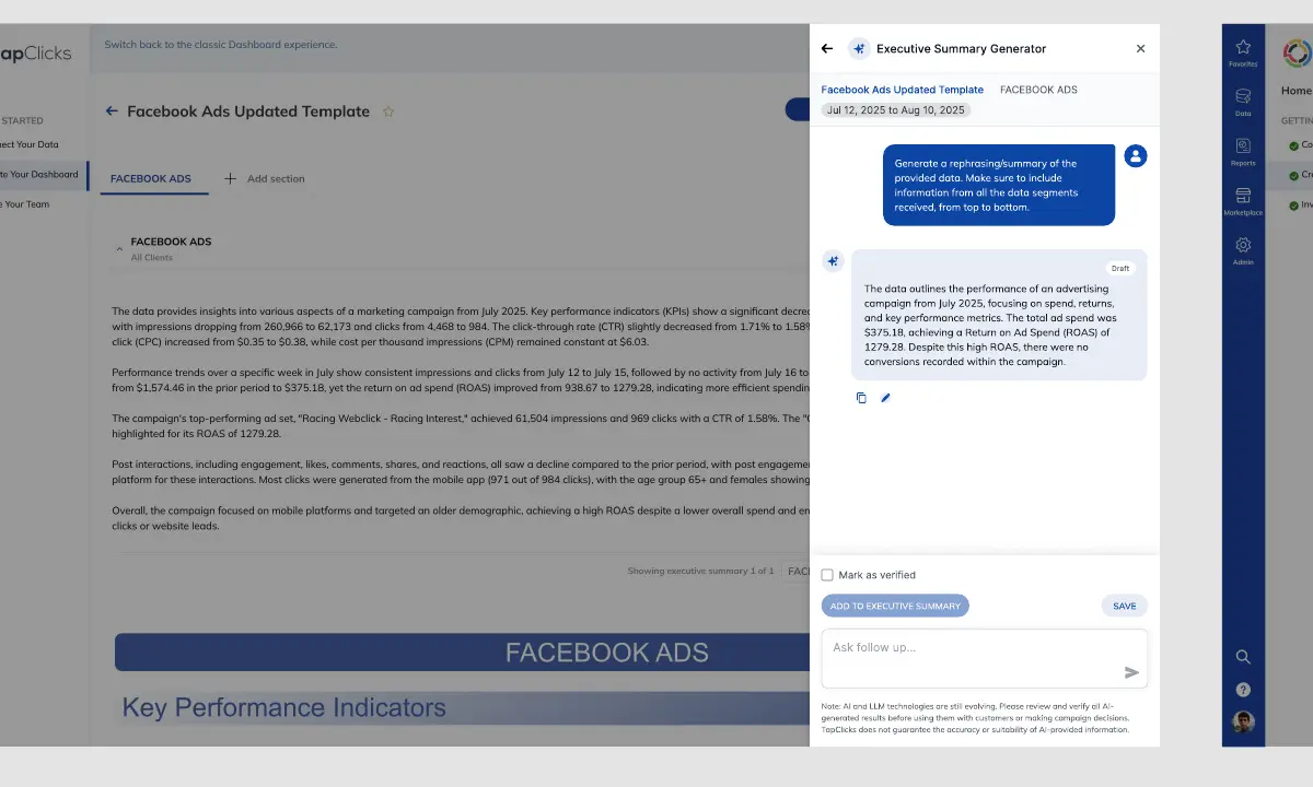 Executive Summary handoff: verified insight transferred directly into report slides