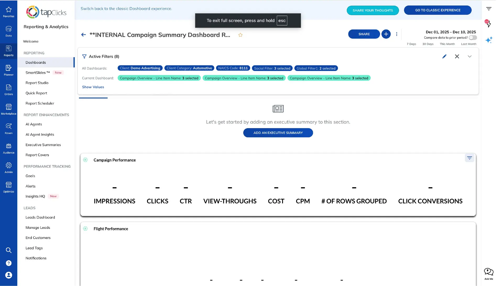 Applied filters separate all-dashboard context from the current dashboard
