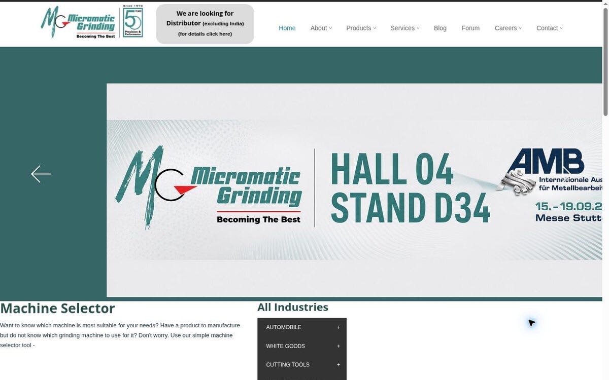 Micromatic Grinding Technologies homepage hero section