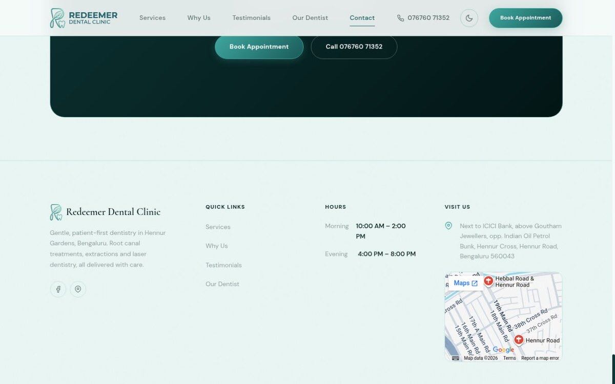 Redeemer Dental Clinic homepage hero section